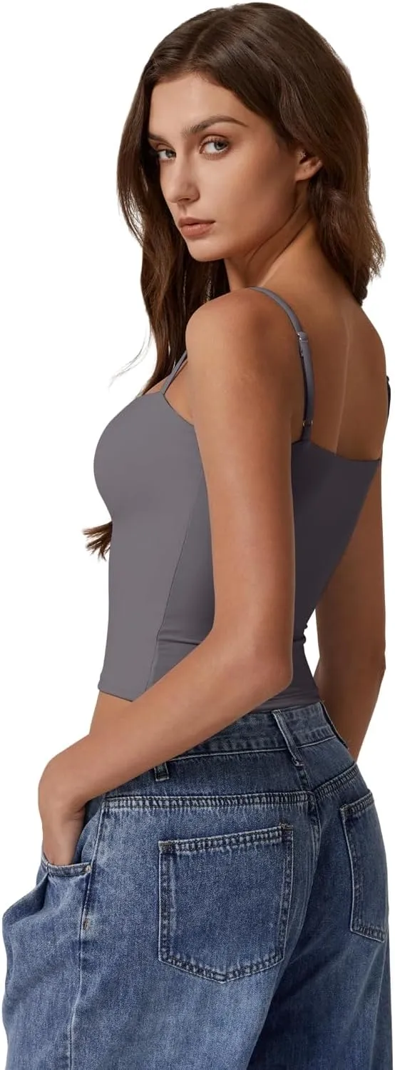 QINSEN Women's Double Lined Basic Tank Top Adjustable Spaghetti Straps Sleeveless Camisole Shirts