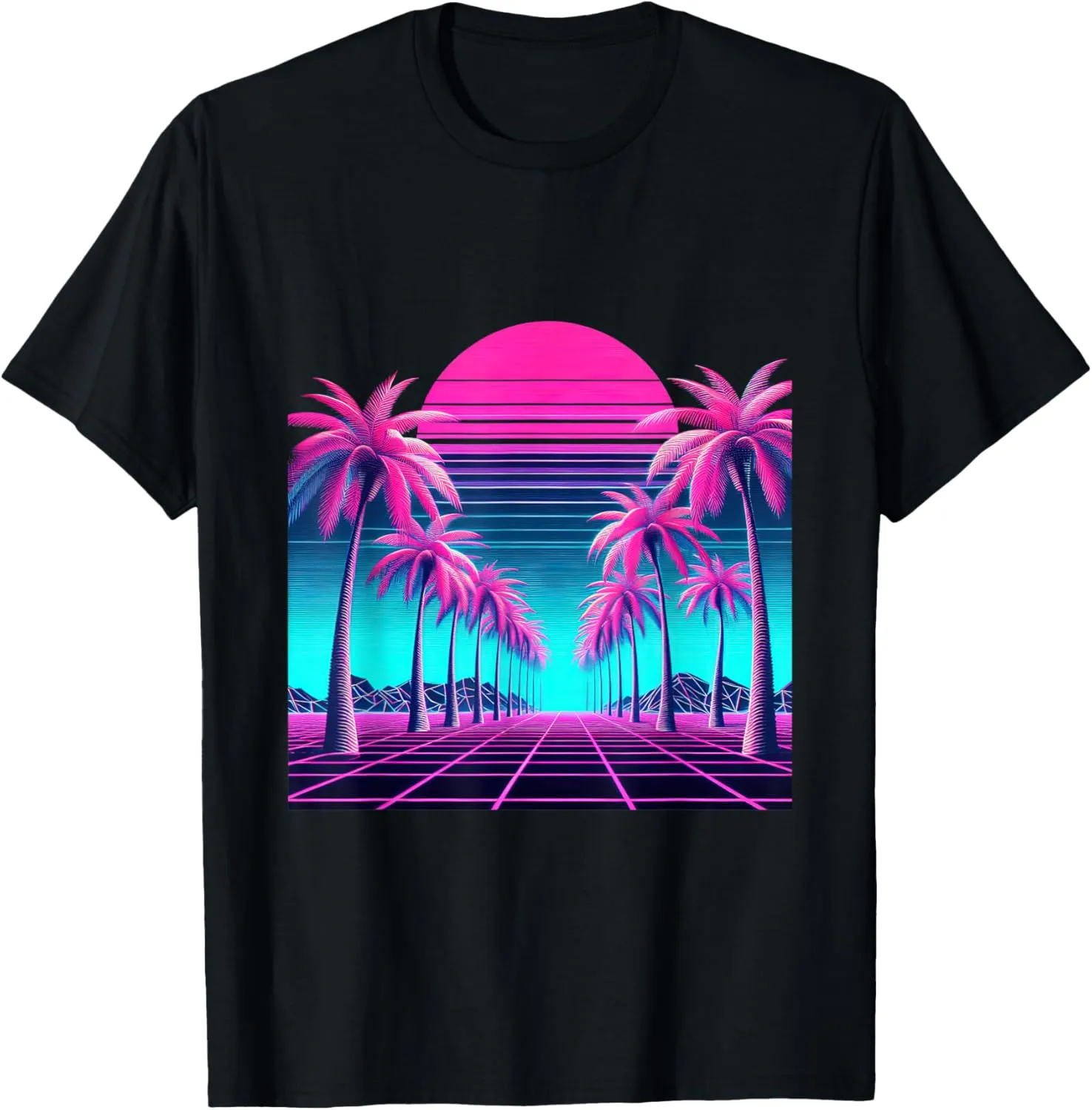 Retro 80s Vaporwave Aesthetic Palm Trees Sunset 90s Art T-Shirt