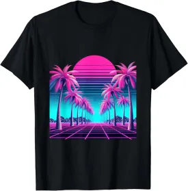 Retro 80s Vaporwave Aesthetic Palm Trees Sunset 90s Art T-Shirt