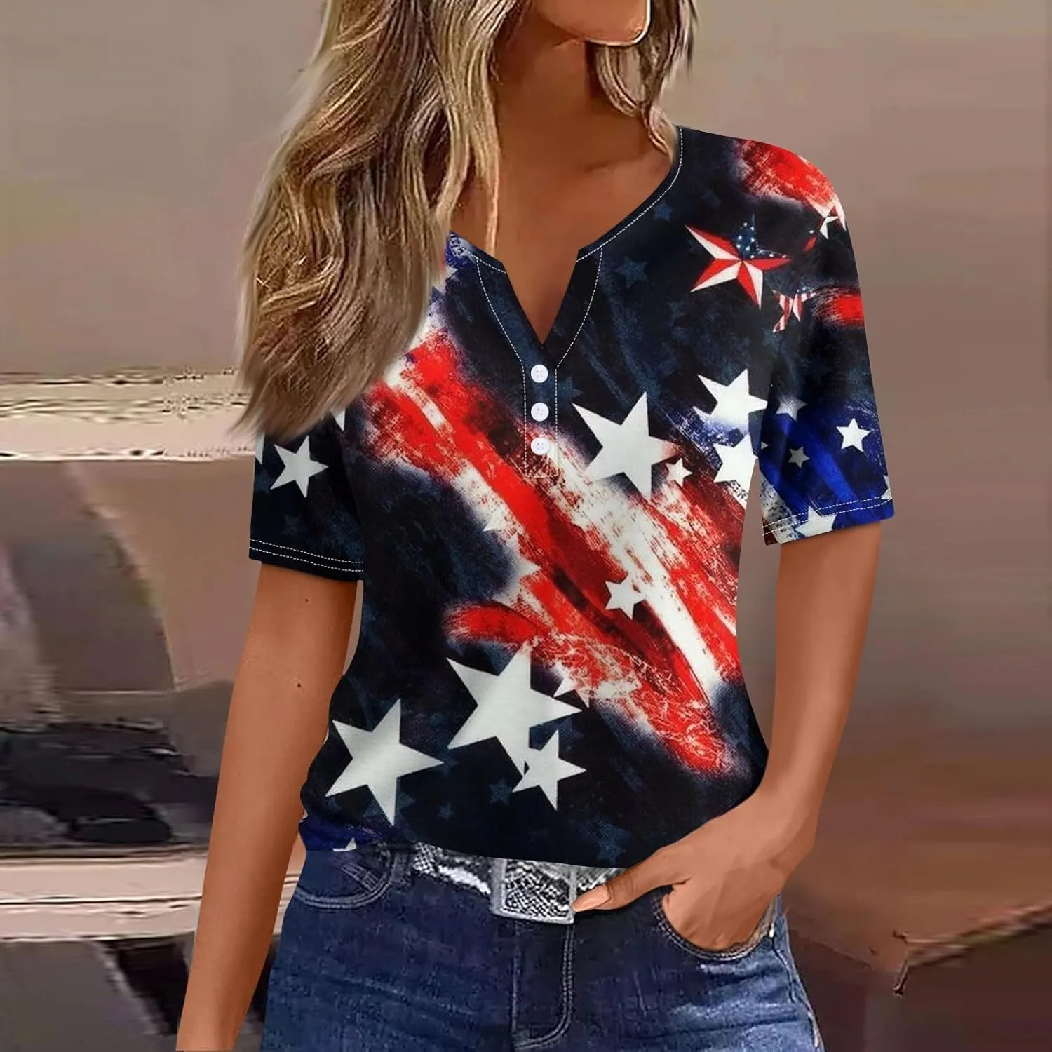Shirts for Women Trendy Plus Size Short Sleeve Henley Shirt Button Down Holiday Shirts for Women 2025 Dressy