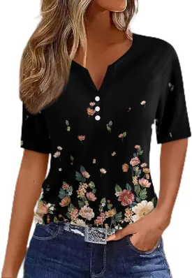 Shirts for Women Trendy Plus Size Short Sleeve Henley Shirt Button Down Holiday Shirts for Women 2025 Dressy