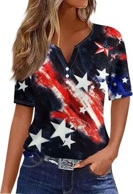 Shirts for Women Trendy Plus Size Short Sleeve Henley Shirt Button Down Holiday Shirts for Women 2025 Dressy