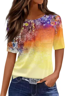 Short Sleeve Shirts for Women Pocket T Shirt Loose Crewneck Plus Size Tops for Women Daily Outfits