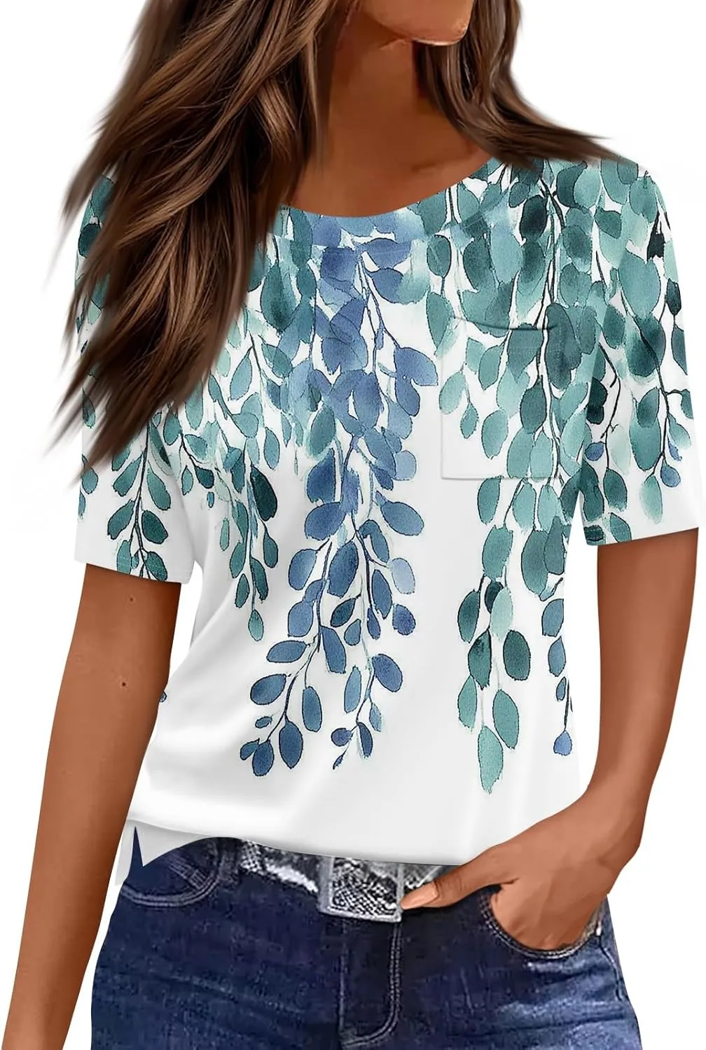Short Sleeve Shirts for Women Pocket T Shirt Loose Crewneck Plus Size Tops for Women Daily Outfits