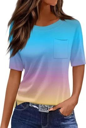 Short Sleeve Shirts for Women Pocket T Shirt Loose Crewneck Plus Size Tops for Women Daily Outfits