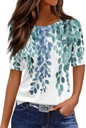 Short Sleeve Shirts for Women Pocket T Shirt Loose Crewneck Plus Size Tops for Women Daily Outfits