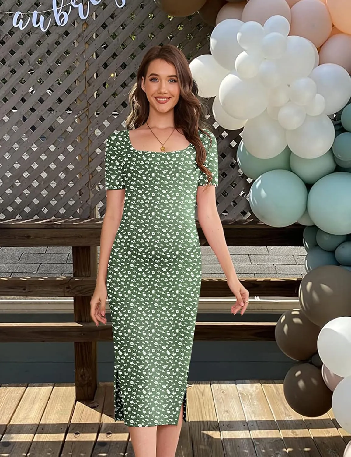 Stretch Maternity Bodycon Dress for Baby Shower,Short Sleeve Maternity Midi Dress for Photoshoot/Casual