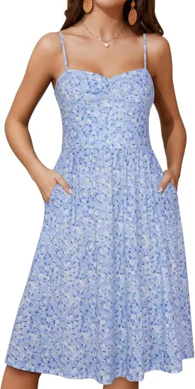 Sundresses for Women 2025 with Pockets Sleeveless Spaghetti Strap Aline Summer Dresses