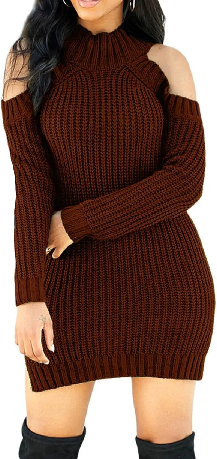 Sweater Dress for Women Elegant Casual Knit Long Sleeve Off Shoulder Pullover Winter Dresses