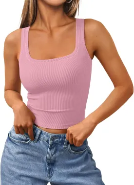 Trendy Queen Women's Summer Square Neck Tank Tops Workout Cropped Ribbed Summer Camisole Sleeveless Clothes 2025
