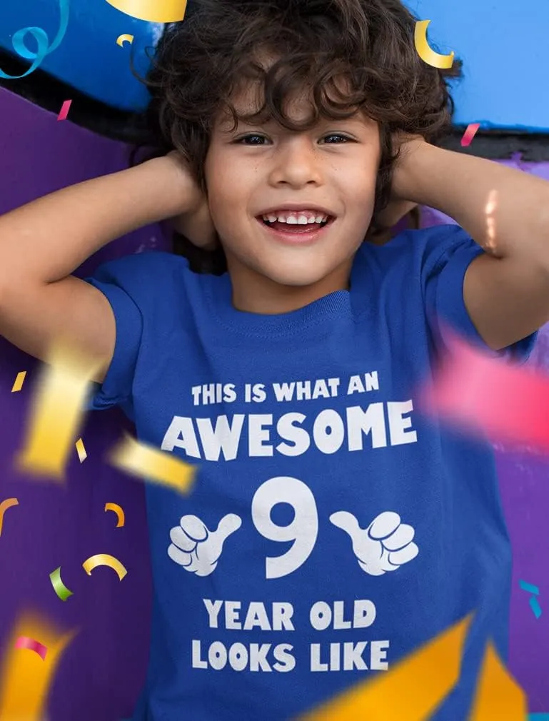 Tstars 9th Birthday Shirt Gifts for Girls Boys This is What an Awesome 9 Year Old Looks Like Youth Kids T-Shirt