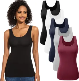 TVKSOM 5 Pack Basic Tank Tops for Women Undershirt Ribbed Sleeveless Casual Basic Tanks Top