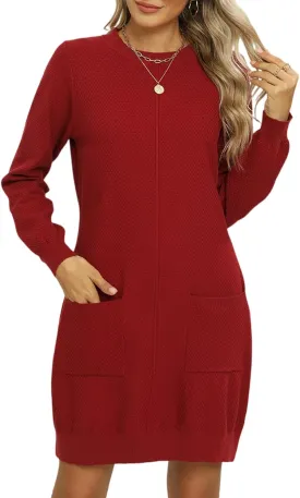VIMPUNEC Fall Winter Long Sleeve Trendy Sweater Dress for Women Knit Bodycon Mini Dresses with Pockets