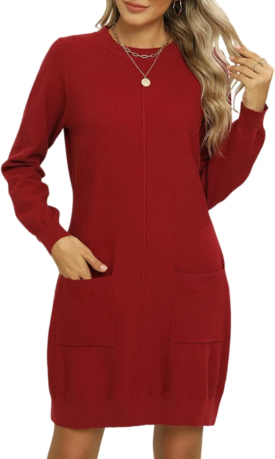 VIMPUNEC Fall Winter Long Sleeve Trendy Sweater Dress for Women Knit Bodycon Mini Dresses with Pockets