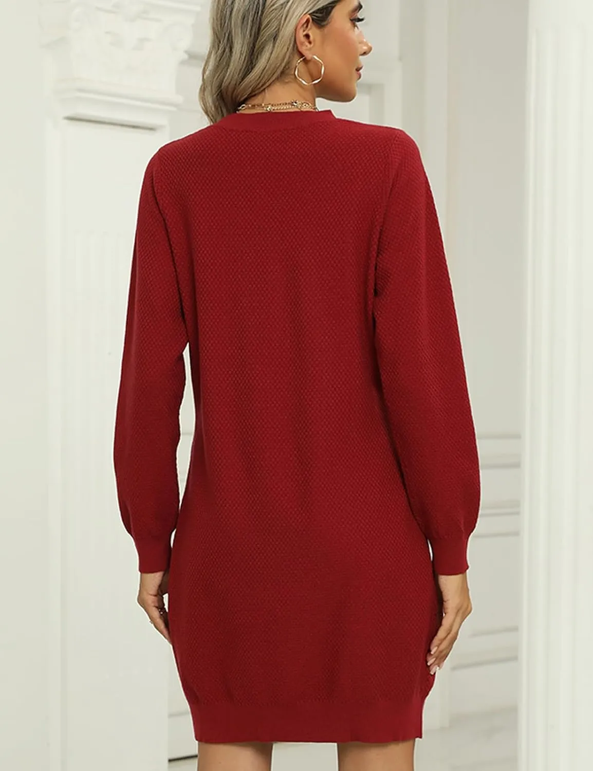 VIMPUNEC Fall Winter Long Sleeve Trendy Sweater Dress for Women Knit Bodycon Mini Dresses with Pockets