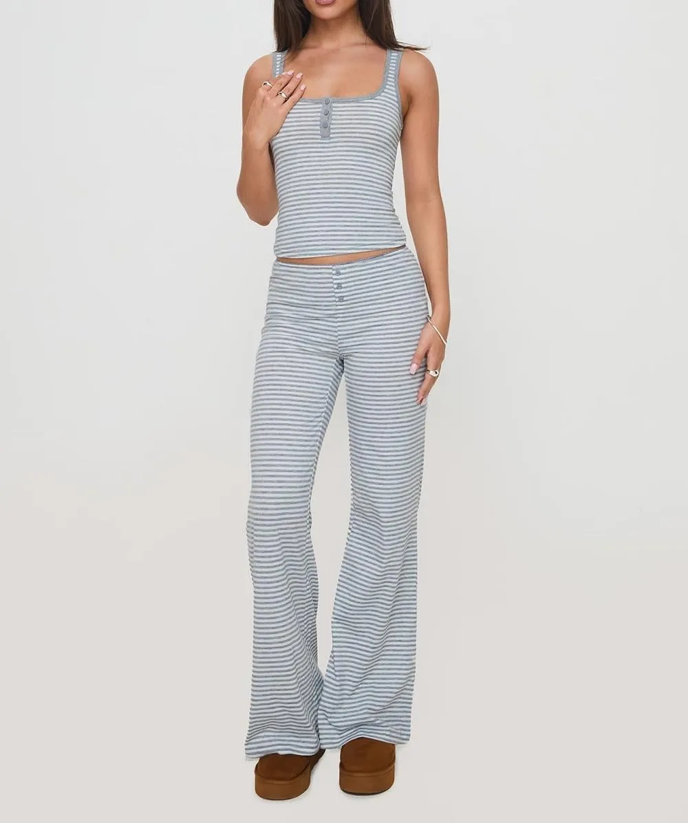 Women Floral 2 Piece Lounge Set Spaghetti Strap Crop Camisole Elastic Waist Wide Leg Pajama Pants Sleepwear