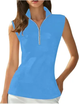 Women Sleeveless Golf Tennis Polo Shirts Zip Up Casual Summer Athletic Workout Tank Tops Breathable Mesh Quick Dry Sports Tee