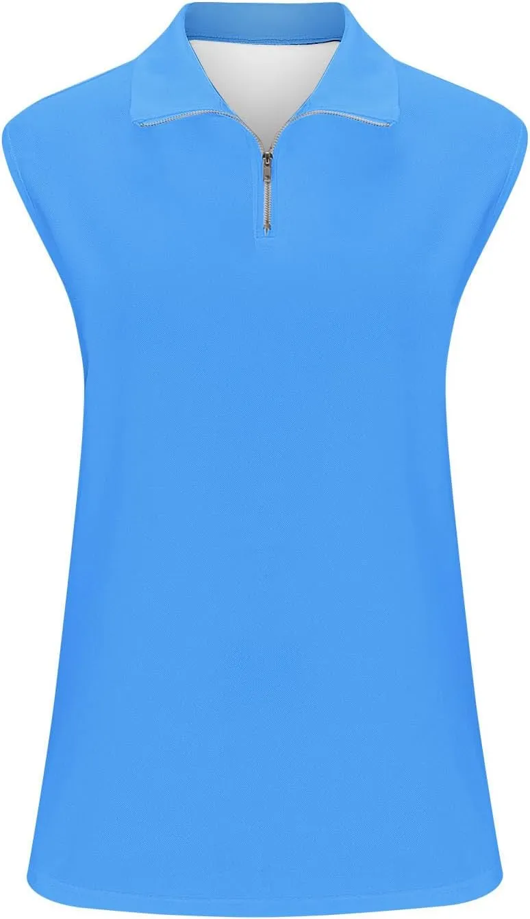 Women Sleeveless Golf Tennis Polo Shirts Zip Up Casual Summer Athletic Workout Tank Tops Breathable Mesh Quick Dry Sports Tee