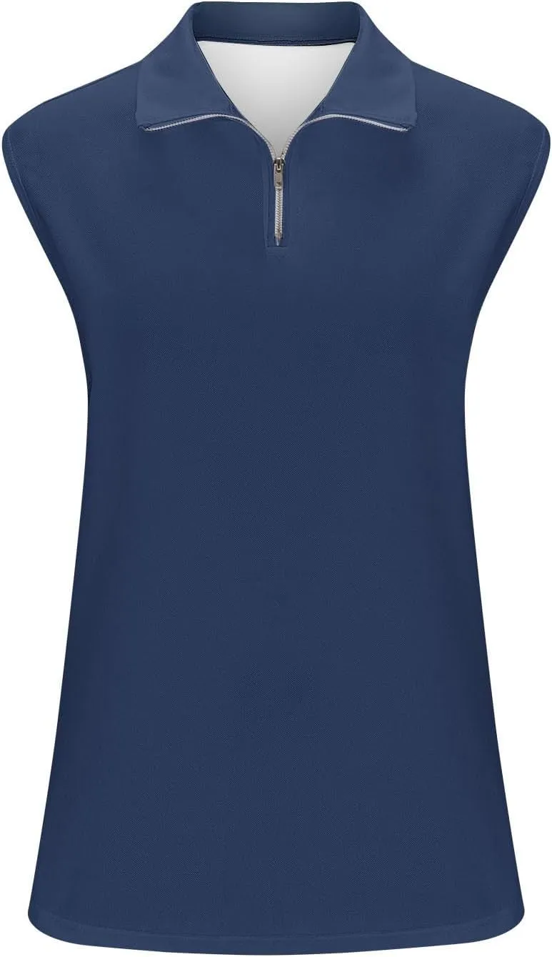Women Sleeveless Golf Tennis Polo Shirts Zip Up Casual Summer Athletic Workout Tank Tops Breathable Mesh Quick Dry Sports Tee