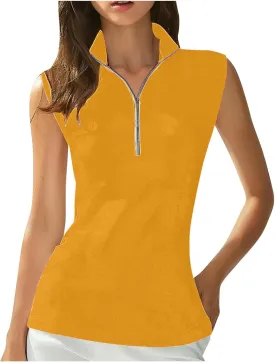 Women Sleeveless Golf Tennis Polo Shirts Zip Up Casual Summer Athletic Workout Tank Tops Breathable Mesh Quick Dry Sports Tee