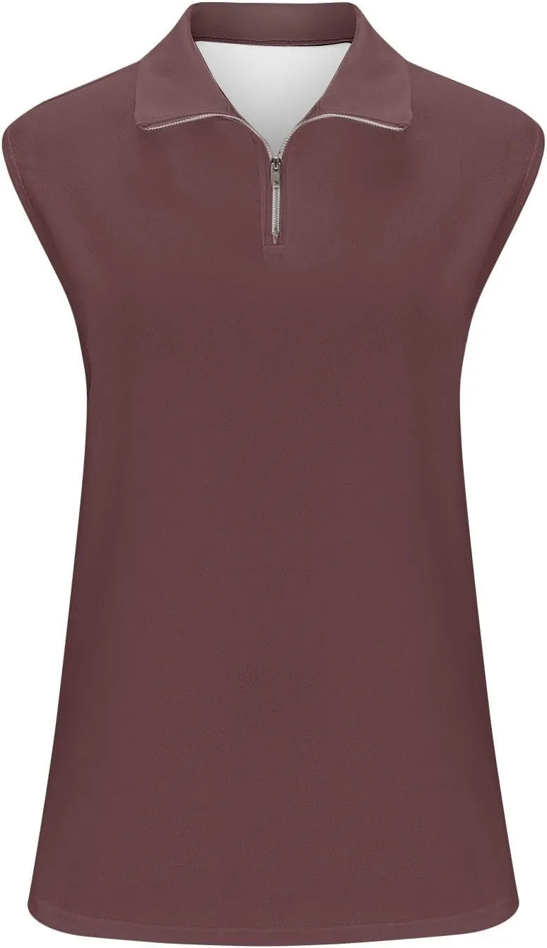Women Sleeveless Golf Tennis Polo Shirts Zip Up Casual Summer Athletic Workout Tank Tops Breathable Mesh Quick Dry Sports Tee