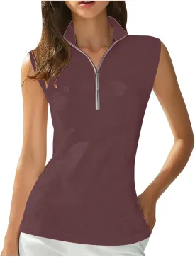 Women Sleeveless Golf Tennis Polo Shirts Zip Up Casual Summer Athletic Workout Tank Tops Breathable Mesh Quick Dry Sports Tee