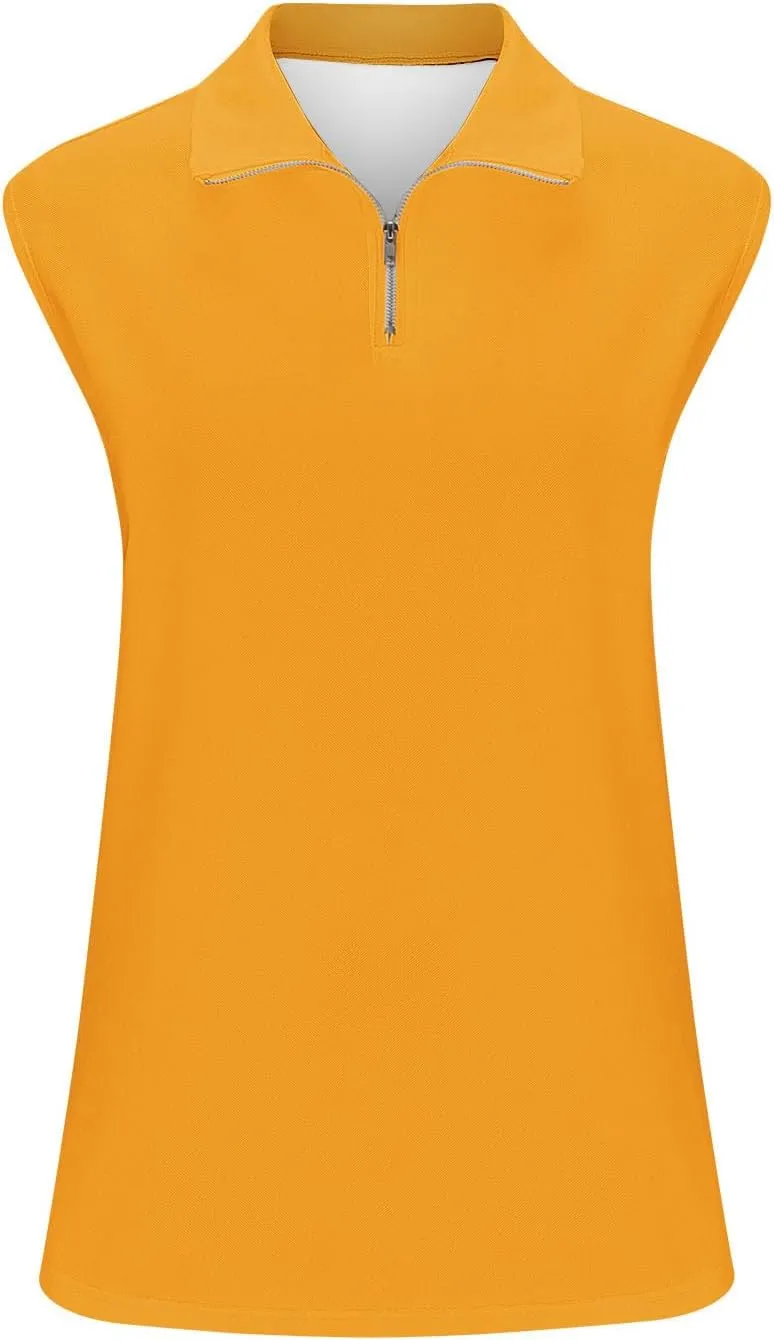 Women Sleeveless Golf Tennis Polo Shirts Zip Up Casual Summer Athletic Workout Tank Tops Breathable Mesh Quick Dry Sports Tee