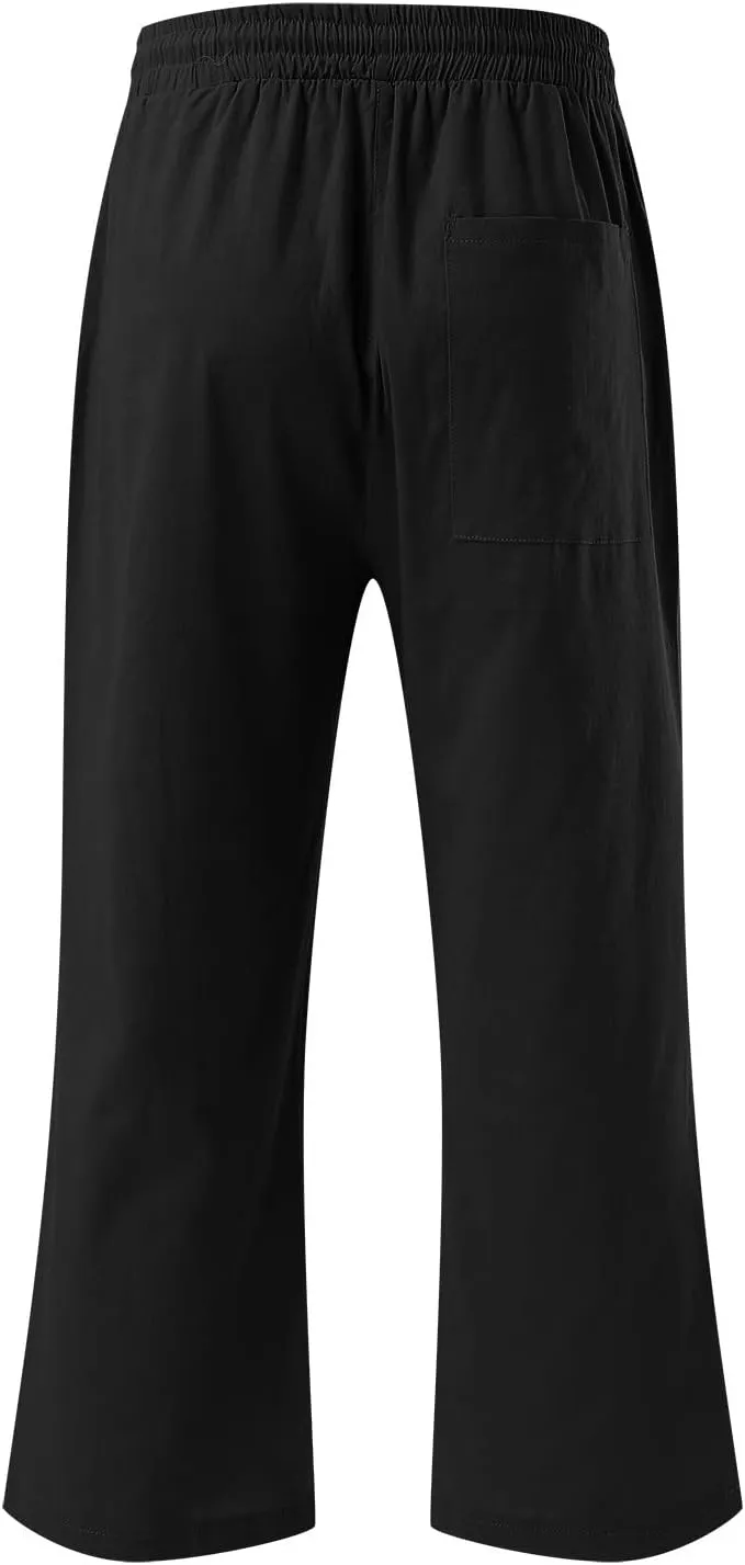 Women Wide Leg Linen Pants Dressy Casual High Waisted Palazzo Pant Joggers Straight Trousers with Pocket