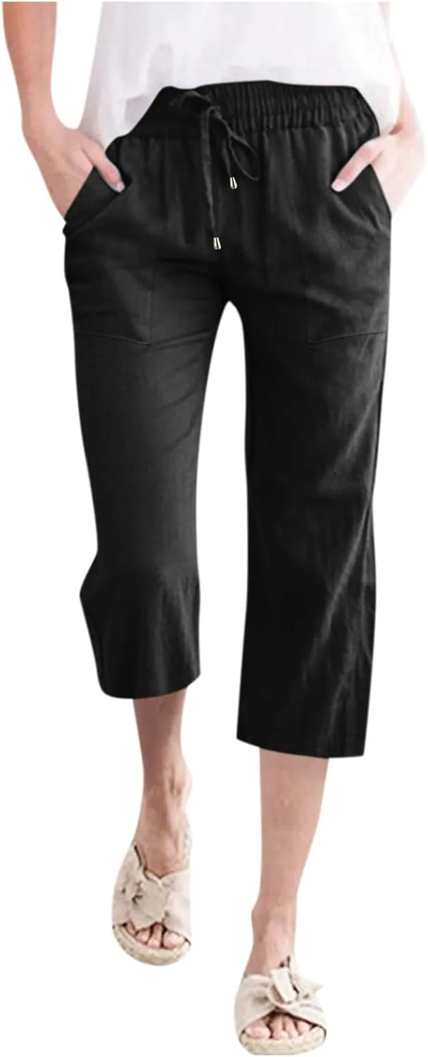 Women Wide Leg Linen Pants Dressy Casual High Waisted Palazzo Pant Joggers Straight Trousers with Pocket