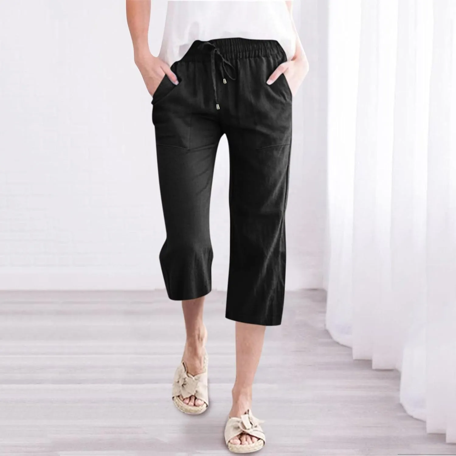 Women Wide Leg Linen Pants Dressy Casual High Waisted Palazzo Pant Joggers Straight Trousers with Pocket