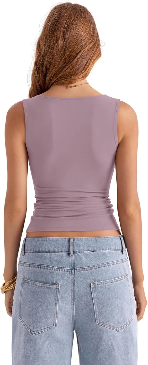 Womens Boat Neck Tank Tops Sleeveless Slim Fit Shirts Summer Going Out Y2K Fashion Outfit Clothes