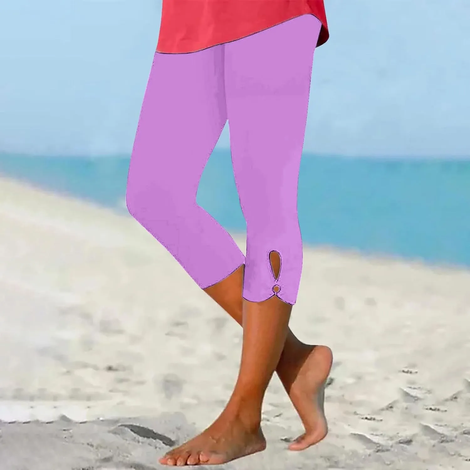 Womens Capris Summer Dressy Cropped High Waist Yoga Pants Fashion Casual Stretch Pull On Workout Crop Capri Leggings