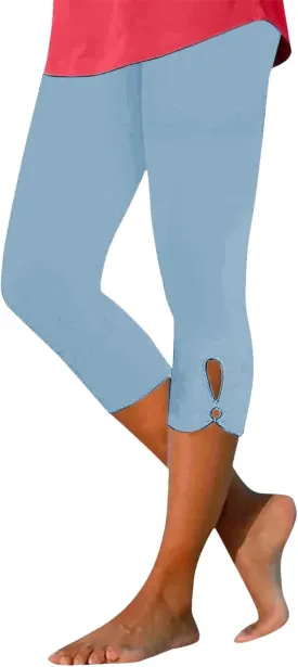 Womens Capris Summer Dressy Cropped High Waist Yoga Pants Fashion Casual Stretch Pull On Workout Crop Capri Leggings