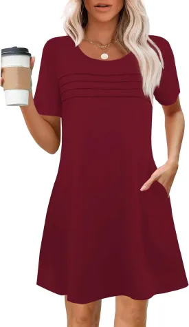 Womens Dresses Casual Short Sleeve Tunic Summer Midi Dress for Women S-XXL