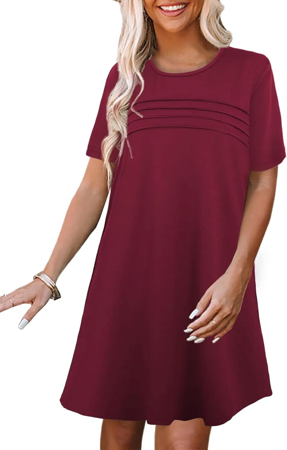 Womens Dresses Casual Short Sleeve Tunic Summer Midi Dress for Women S-XXL