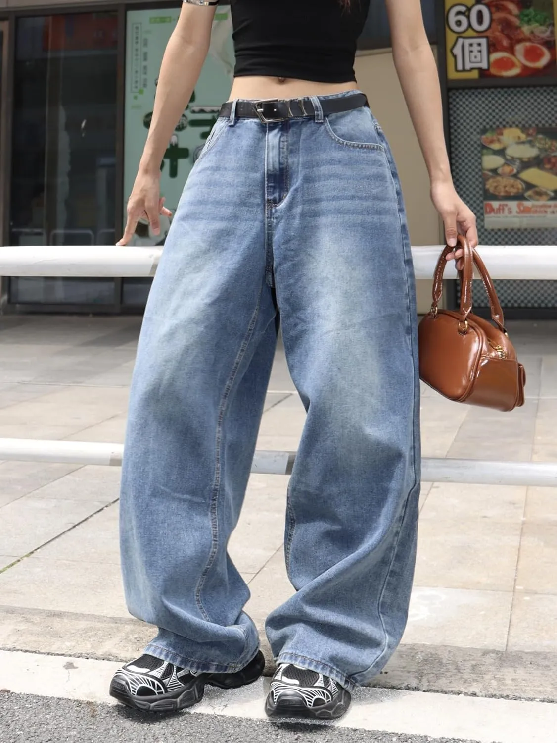 Womens High Waist Baggy Jeans Wide Leg Denim Pants Y2k Hip Hop Casual Loose Long Trousers Streetwear
