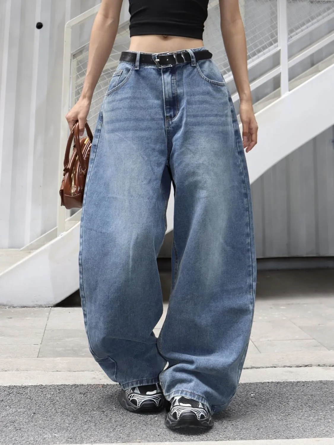 Womens High Waist Baggy Jeans Wide Leg Denim Pants Y2k Hip Hop Casual Loose Long Trousers Streetwear