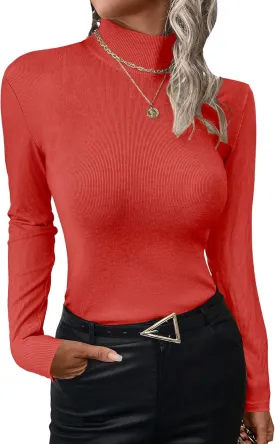Womens Mock Turtle Necks Tops Fall Winter Fitted Shirts for Women 2024