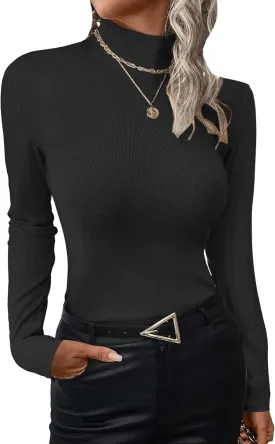 Womens Mock Turtle Necks Tops Fall Winter Fitted Shirts for Women 2024