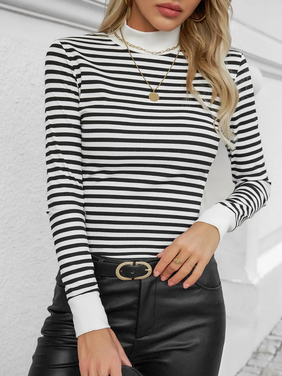 Womens Mock Turtle Necks Tops Fall Winter Fitted Shirts for Women 2024