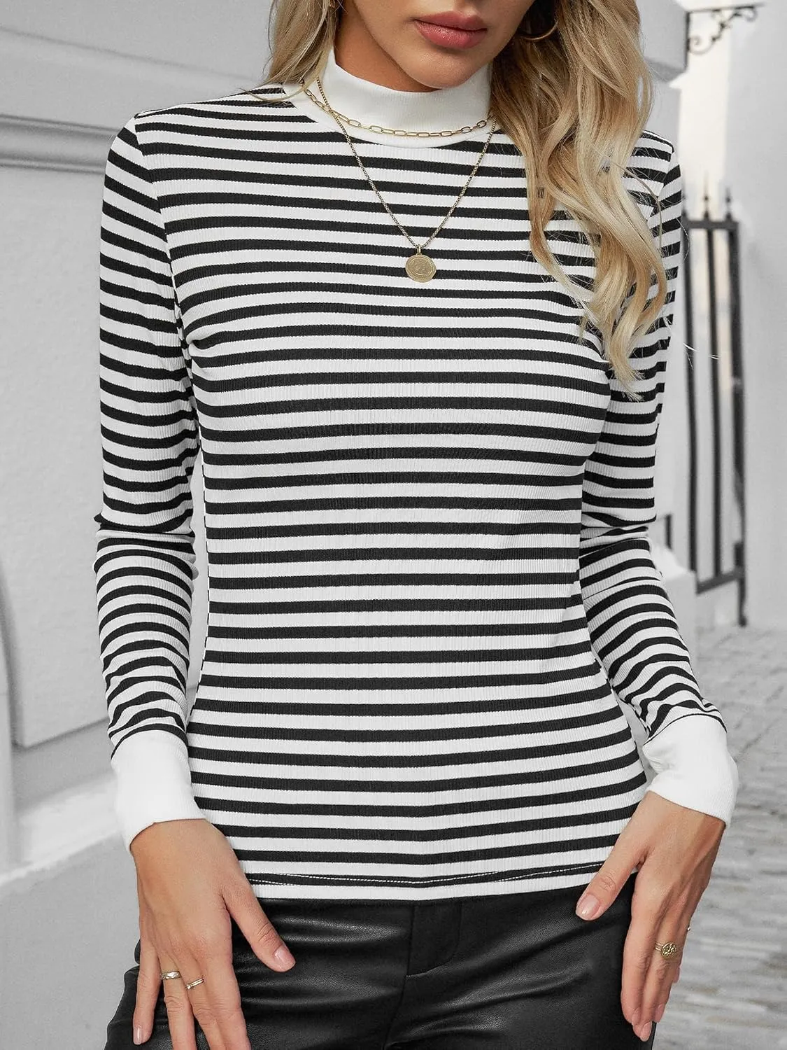 Womens Mock Turtle Necks Tops Fall Winter Fitted Shirts for Women 2024