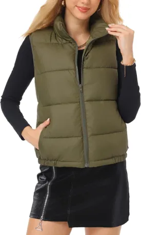 Women's Puffer Vest - Lightweight, Water Repellent, 4 Pockets, for Fall & Winter