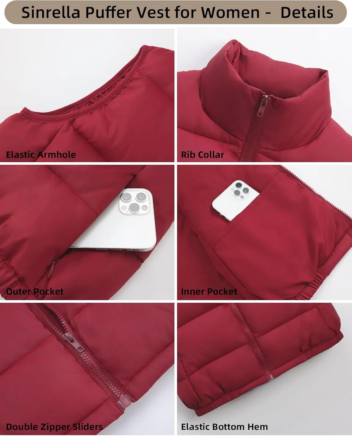 Women's Puffer Vest - Lightweight, Water Repellent, 4 Pockets, for Fall & Winter