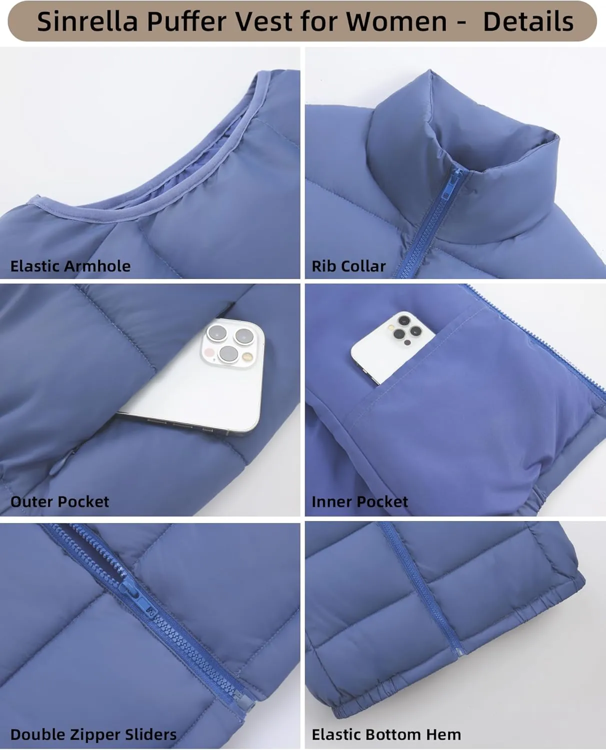 Women's Puffer Vest - Lightweight, Water Repellent, 4 Pockets, for Fall & Winter