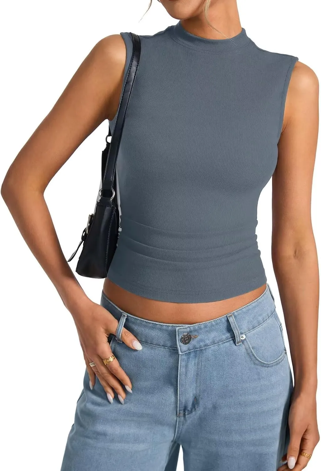 Women's Sleeveless Mock Turtle Neck Tops Fitted Ribbed Tank Top Basic Summer Shirts Spring Outfits 2025