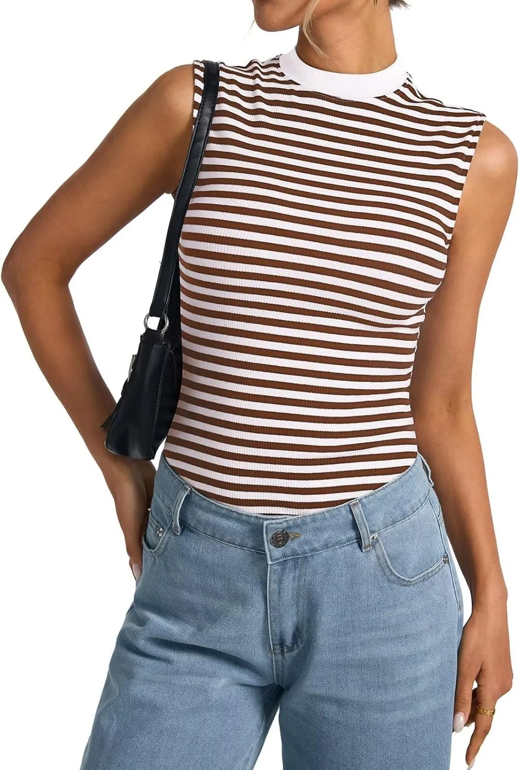 Women's Sleeveless Mock Turtle Neck Tops Fitted Ribbed Tank Top Basic Summer Shirts Spring Outfits 2025