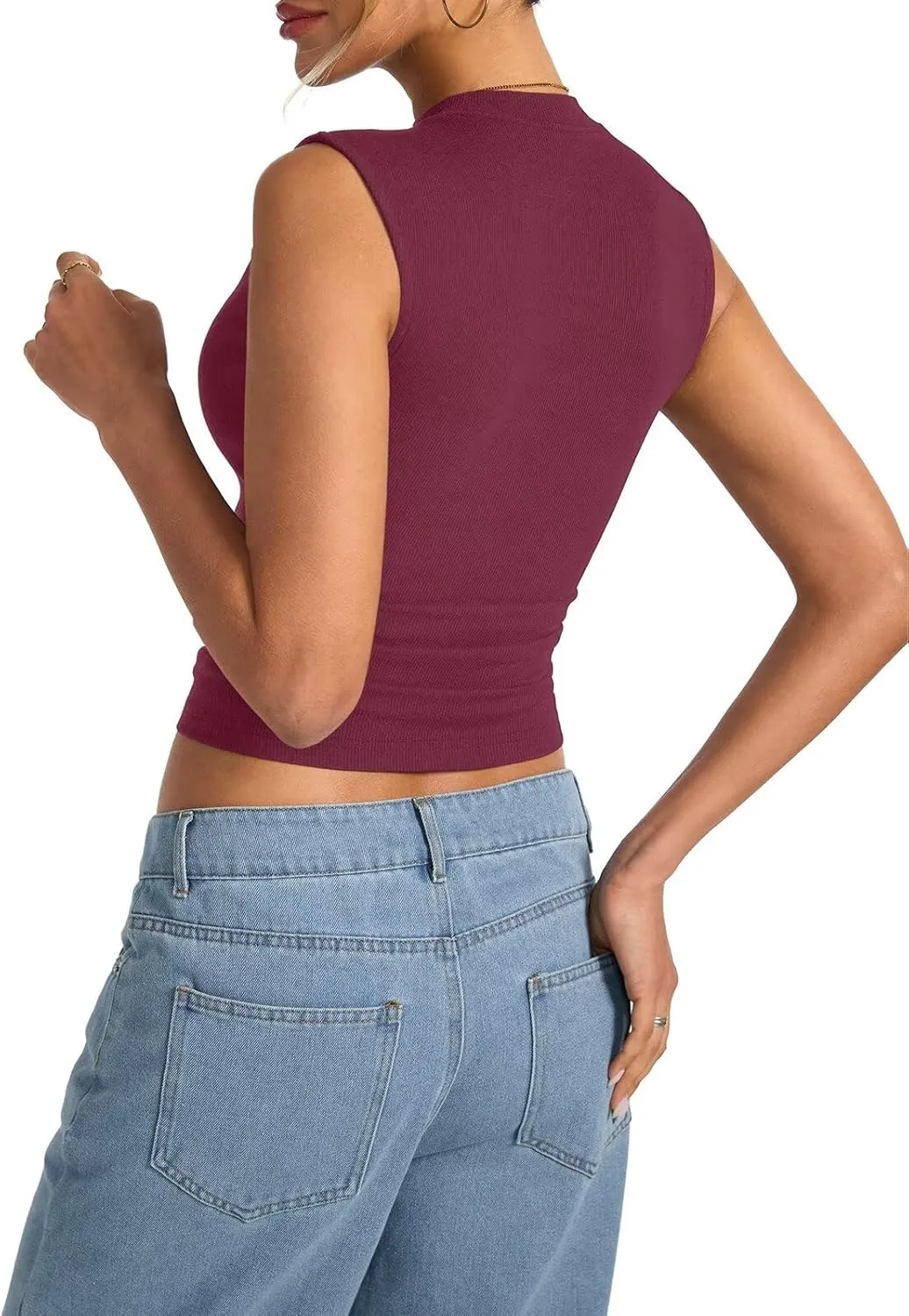 Women's Sleeveless Mock Turtle Neck Tops Fitted Ribbed Tank Top Basic Summer Shirts Spring Outfits 2025