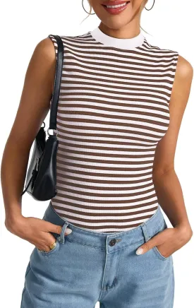 Women's Sleeveless Mock Turtle Neck Tops Fitted Ribbed Tank Top Basic Summer Shirts Spring Outfits 2025