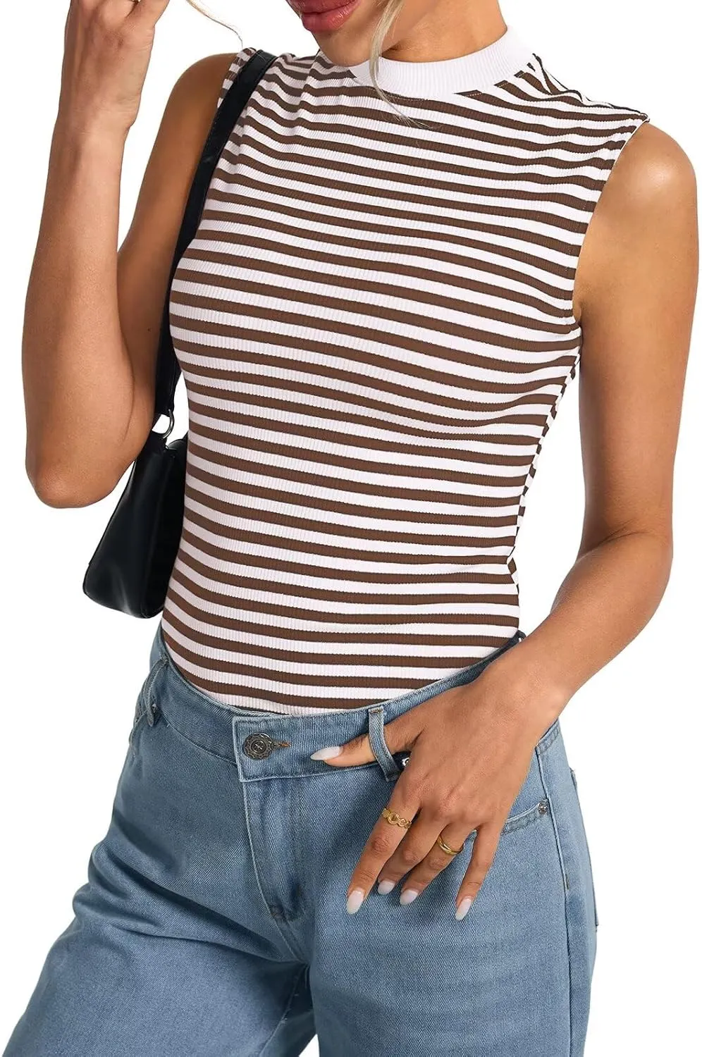 Women's Sleeveless Mock Turtle Neck Tops Fitted Ribbed Tank Top Basic Summer Shirts Spring Outfits 2025
