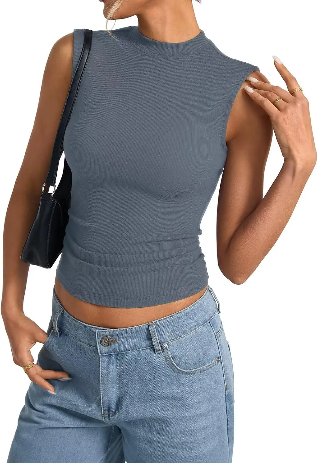 Women's Sleeveless Mock Turtle Neck Tops Fitted Ribbed Tank Top Basic Summer Shirts Spring Outfits 2025